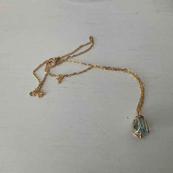 Blue topaz caged in solid 14k gold 18" chain - Picture 2 of 6